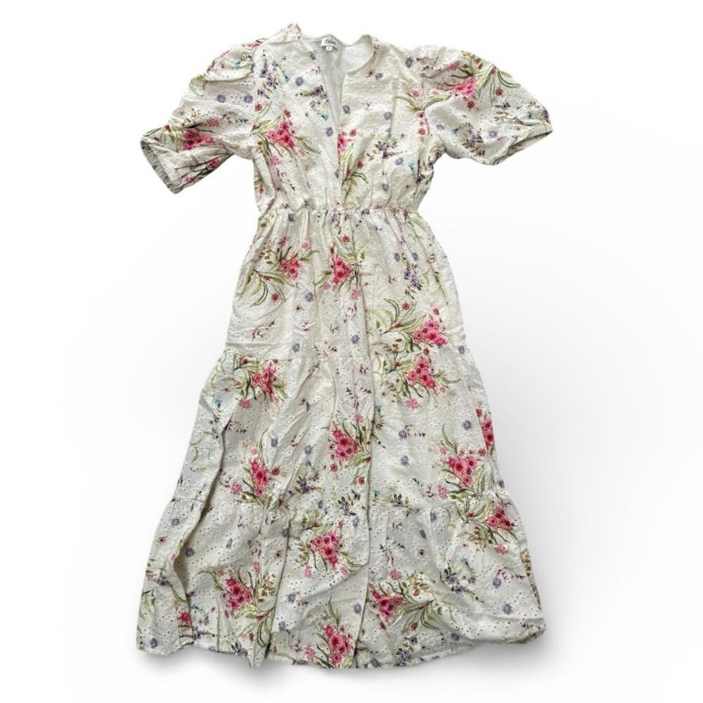 Tolani Nadia Vanilla Maxi Puff Sleeve Eyelet Dress - Small